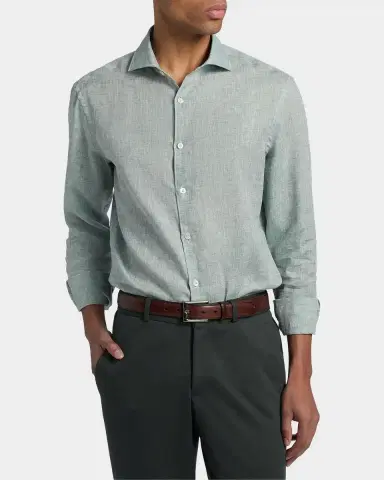 Canali Men's Solid Linen Classic Fit Sport Shirt | Thumbnail 3