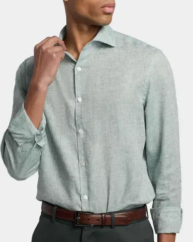 Canali Men's Solid Linen Classic Fit Sport Shirt | Thumbnail 4