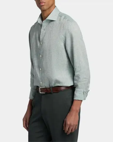Canali Men's Solid Linen Classic Fit Sport Shirt | Thumbnail 6