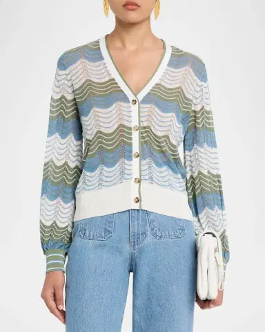 Veronica Beard Laurinor Wavy Pointelle Knit V-Neck Cardigan | Thumbnail 3 Veronica Beard Laurinor Wavy Pointelle Knit V-Neck Cardigan | Thumbnail 3