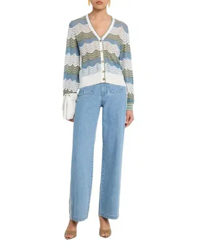 Veronica Beard Laurinor Wavy Pointelle Knit V-Neck Cardigan | Thumbnail 1 Veronica Beard Laurinor Wavy Pointelle Knit V-Neck Cardigan | Thumbnail 1