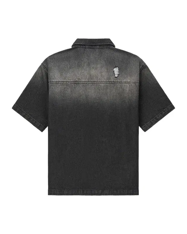 RTA Men 's Zeno Full-Zip Denim Short-Sleeve Shirt