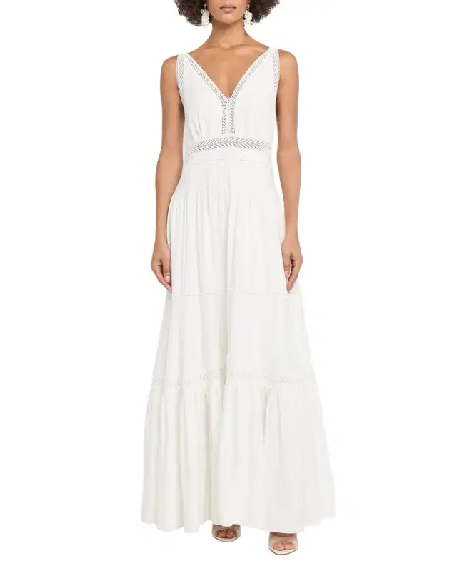 Alessia Tiered Lace-Trim Maxi Dress