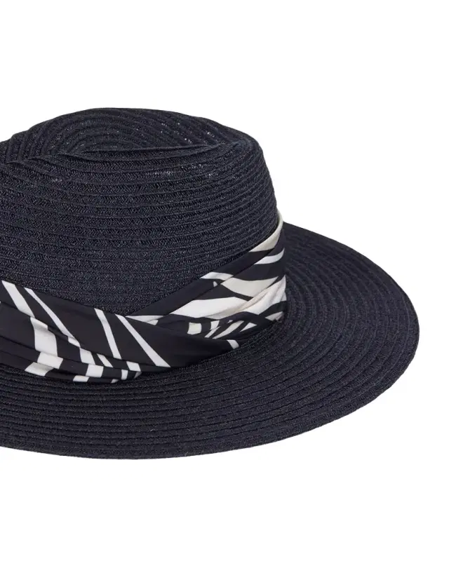 Eugenia Kim Courtney Wave-Print Sash Woven Packable Fedora