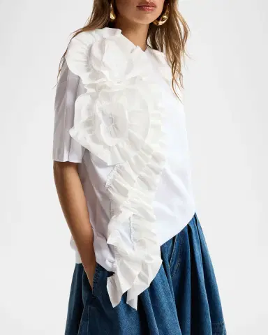 Essentiel Antwerp Short-Sleeve 3D Floral Ruffle T-Shirt | Thumbnail 3 Essentiel Antwerp Short-Sleeve 3D Floral Ruffle T-Shirt | Thumbnail 3
