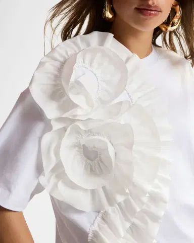Essentiel Antwerp Short-Sleeve 3D Floral Ruffle T-Shirt | Thumbnail 4 Essentiel Antwerp Short-Sleeve 3D Floral Ruffle T-Shirt | Thumbnail 4