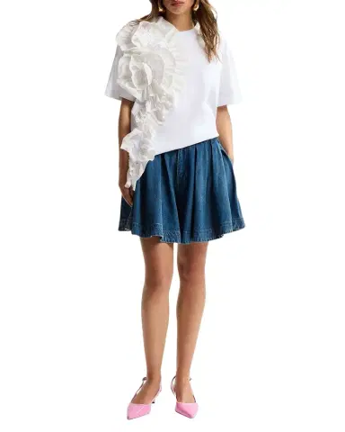 Essentiel Antwerp Short-Sleeve 3D Floral Ruffle T-Shirt | Thumbnail 1 Essentiel Antwerp Short-Sleeve 3D Floral Ruffle T-Shirt | Thumbnail 1