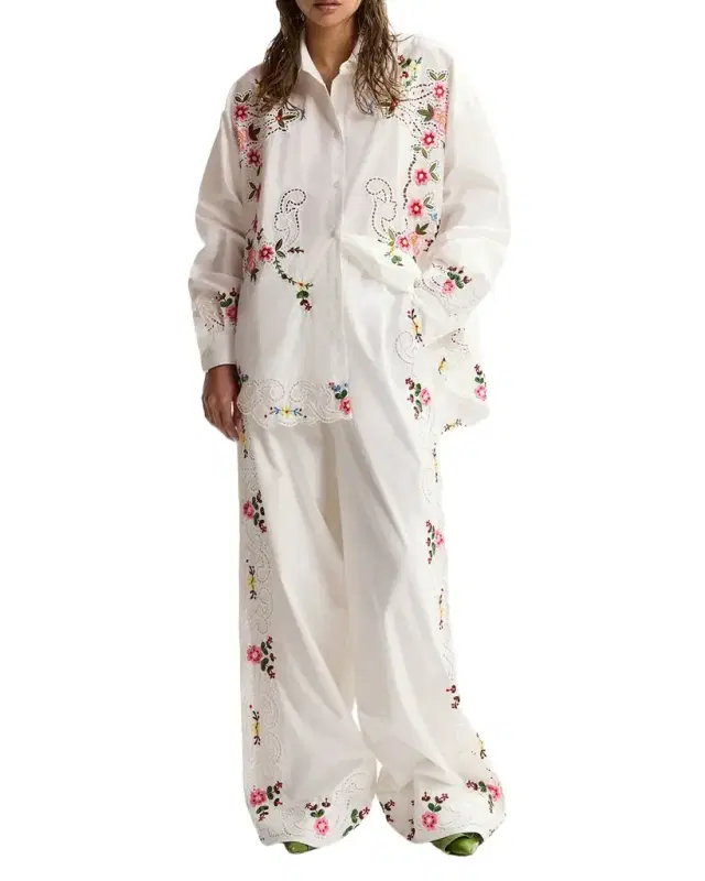 Essentiel Antwerp Floral Embroidered Oversized Cotton Shirt
