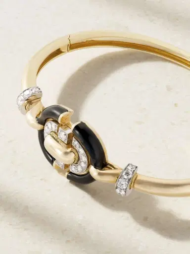 DAVID WEBB Unity 18-karat Gold And Platinum, Diamond And Enamel Bracelet | Thumbnail 4