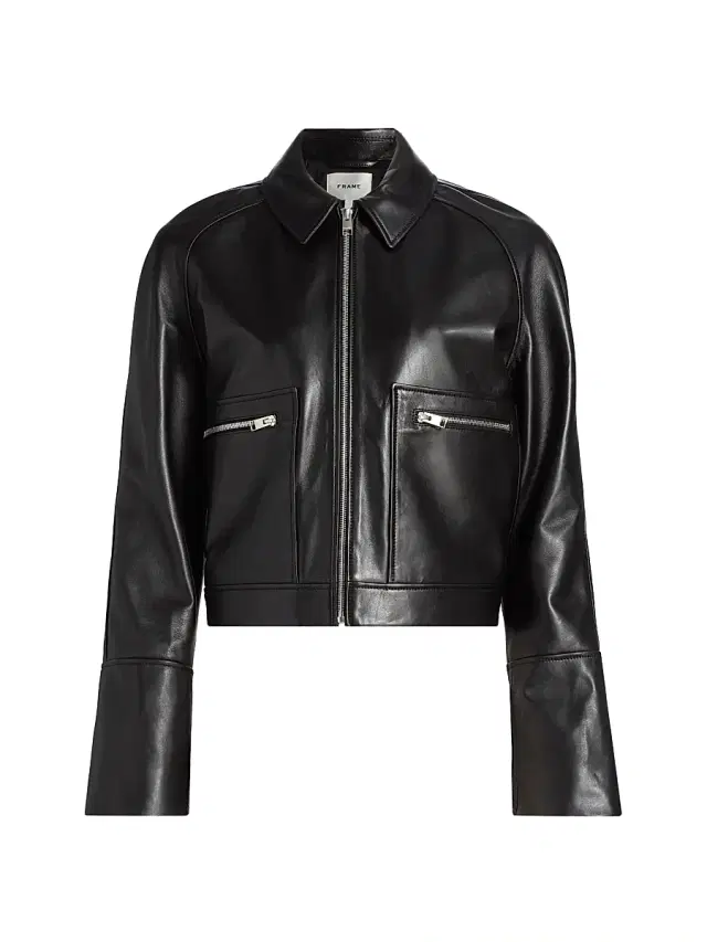 FRAME Women's Zip-Front Leather Jacket - Black