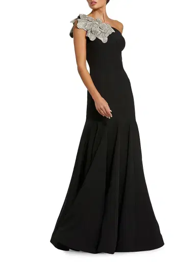 Mac Duggal Women's Seamed Crepe One-Shoulder Gown - Black - Size 16 | Thumbnail 2