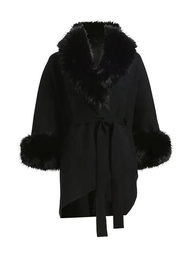ALICE + OLIVIA Women's Joanne Faux-Fur Trim Wool Sweater Coat - Black