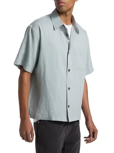 FRAME Men's Lightweight Short-Sleeve Shirt - Blue Grey Stripe | Thumbnail 4 FRAME Men's Lightweight Short-Sleeve Shirt - Blue Grey Stripe | Thumbnail 4