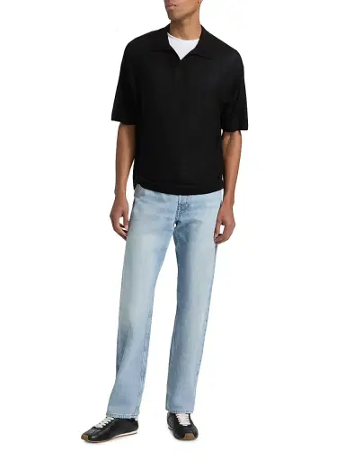 Frame Men's Superfine Wool-Cashmere Short-Sleeve Polo Sweater - Black - Size XL | Thumbnail 2