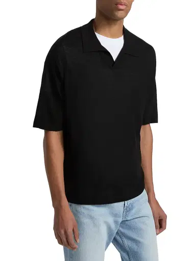 Frame Men's Superfine Wool-Cashmere Short-Sleeve Polo Sweater - Black - Size XL | Thumbnail 4