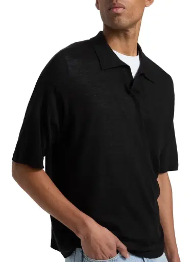 Frame Men's Superfine Wool-Cashmere Short-Sleeve Polo Sweater - Black - Size XL | Thumbnail 6