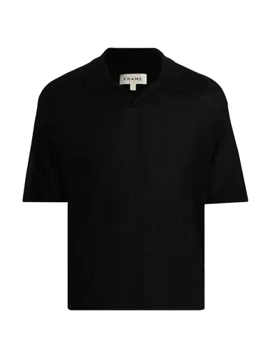 Frame Men's Superfine Wool-Cashmere Short-Sleeve Polo Sweater - Black - Size XL | Thumbnail 1