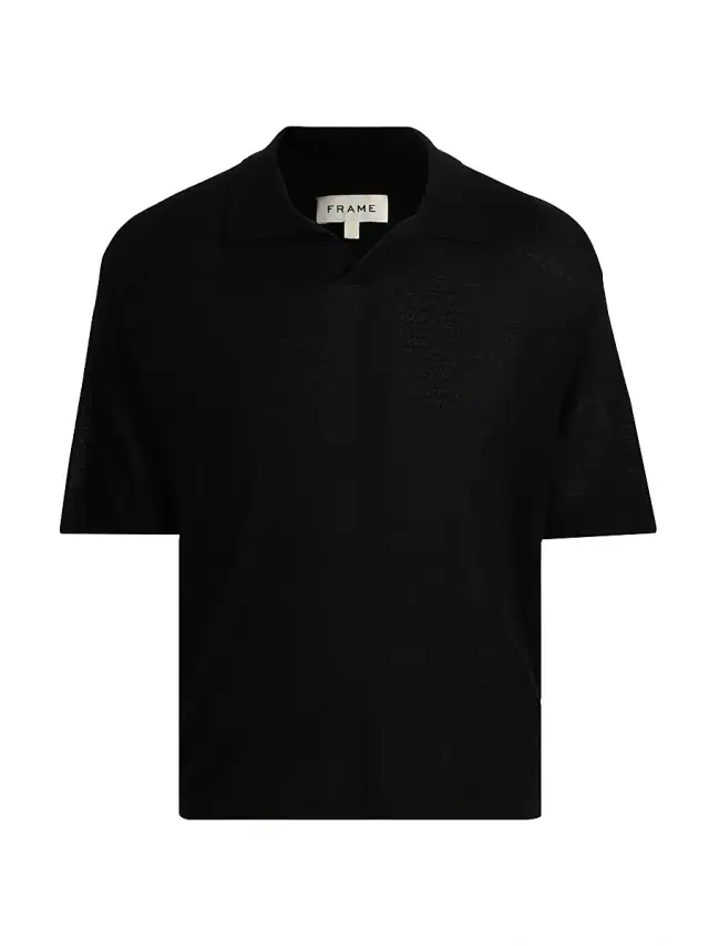 FRAME Men's Superfine Wool-Cashmere Short-Sleeve Polo Sweater - Black