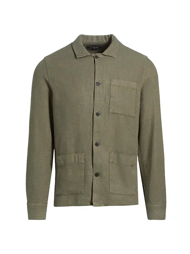 Saks Fifth Avenue Men's COLLECTION Linen Shirt Jacket - Olive Green