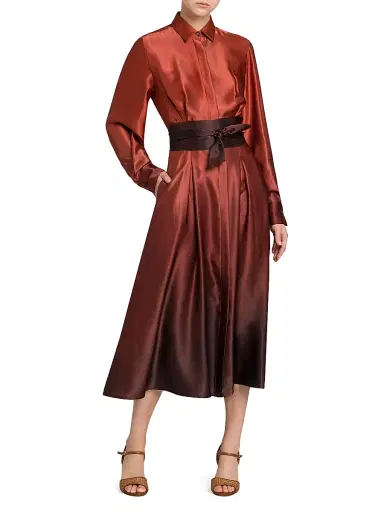 Kiton Women's Ombré Silk Tie-Waist Shirtdress - Cherry Bordeuax - Size 12 | Thumbnail 2 Kiton Women's Ombré Silk Tie-Waist Shirtdress - Cherry Bordeuax - Size 12 | Thumbnail 2