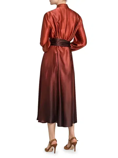 Kiton Women's Ombré Silk Tie-Waist Shirtdress - Cherry Bordeuax - Size 12 | Thumbnail 5 Kiton Women's Ombré Silk Tie-Waist Shirtdress - Cherry Bordeuax - Size 12 | Thumbnail 5