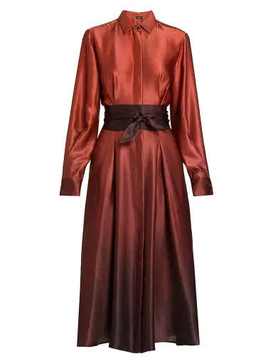 Kiton Women's Ombré Silk Tie-Waist Shirtdress - Cherry Bordeuax - Size 12 | Thumbnail 1 Kiton Women's Ombré Silk Tie-Waist Shirtdress - Cherry Bordeuax - Size 12 | Thumbnail 1