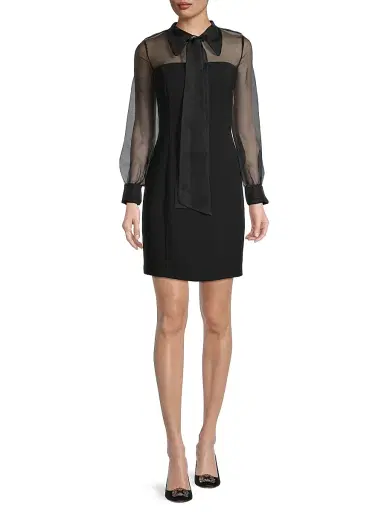 Shani Women's Silk Organza Mixed Media Collared Minidress - Black - Size 14 | Thumbnail 2 Shani Women's Silk Organza Mixed Media Collared Minidress - Black - Size 14 | Thumbnail 2