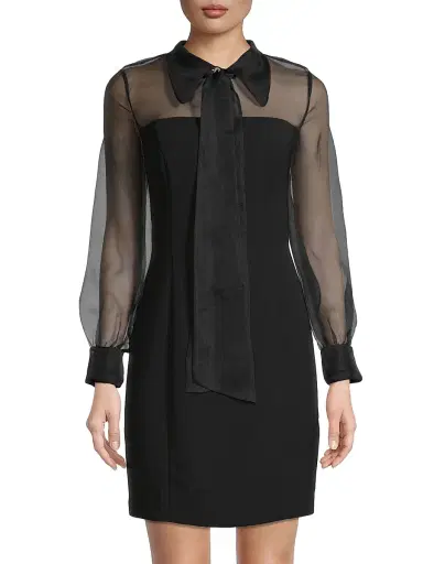 Shani Women's Silk Organza Mixed Media Collared Minidress - Black - Size 14 | Thumbnail 3 Shani Women's Silk Organza Mixed Media Collared Minidress - Black - Size 14 | Thumbnail 3