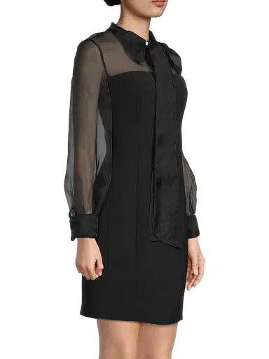 Shani Women's Silk Organza Mixed Media Collared Minidress - Black - Size 14 | Thumbnail 4 Shani Women's Silk Organza Mixed Media Collared Minidress - Black - Size 14 | Thumbnail 4