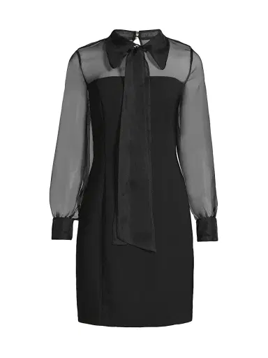 Shani Women's Silk Organza Mixed Media Collared Minidress - Black - Size 14 | Thumbnail 1 Shani Women's Silk Organza Mixed Media Collared Minidress - Black - Size 14 | Thumbnail 1