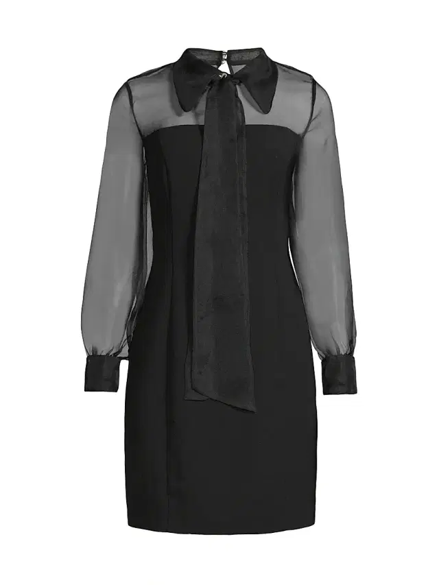 Women's Silk Organza Mixed Media Collared Minidress - Black