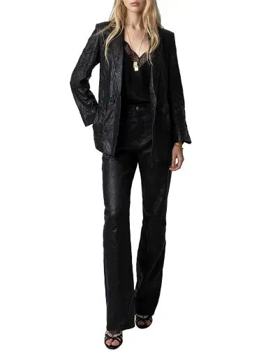 Zadig & Voltaire Women's Visko Cuir Froisse Leather Blazer - Noir - Size Large | Thumbnail 2