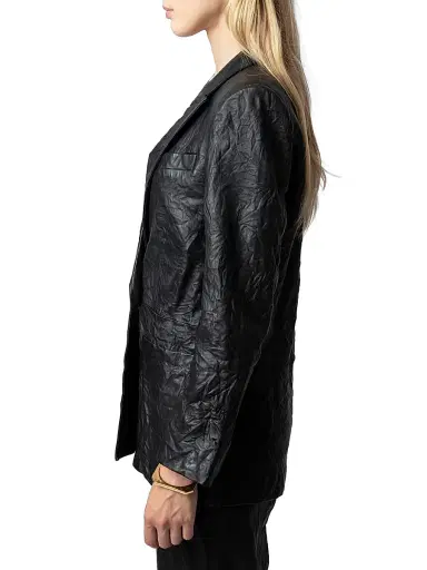 Zadig & Voltaire Women's Visko Cuir Froisse Leather Blazer - Noir - Size Large | Thumbnail 4