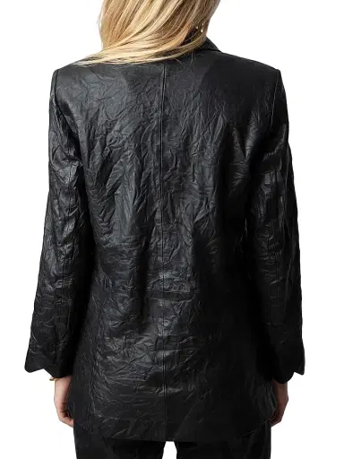 Zadig & Voltaire Women's Visko Cuir Froisse Leather Blazer - Noir - Size Large | Thumbnail 5