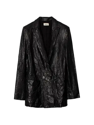 Zadig & Voltaire Women's Visko Cuir Froisse Leather Blazer - Noir - Size Large | Thumbnail 1