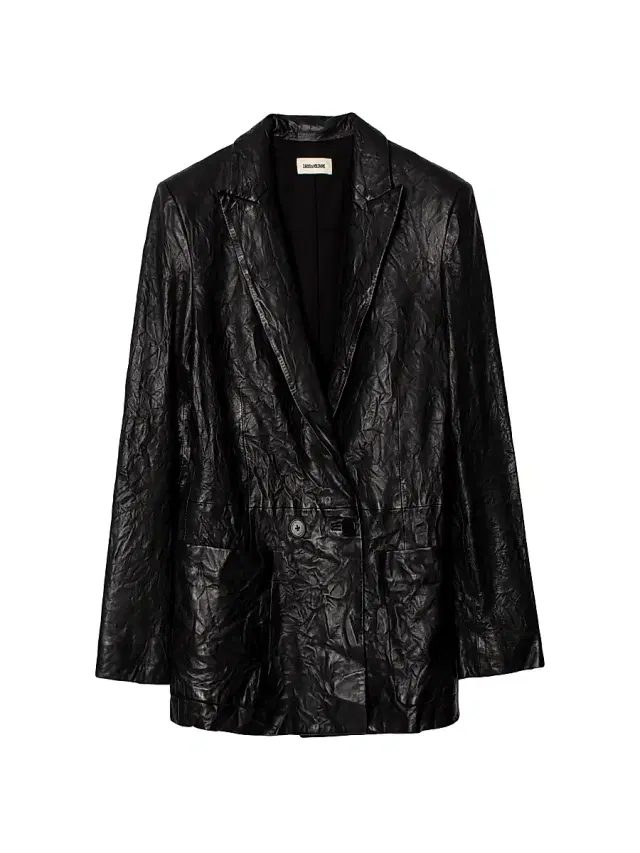 Zadig & Voltaire Women's Visko Cuir Froisse Leather Blazer - Noir - Size Large