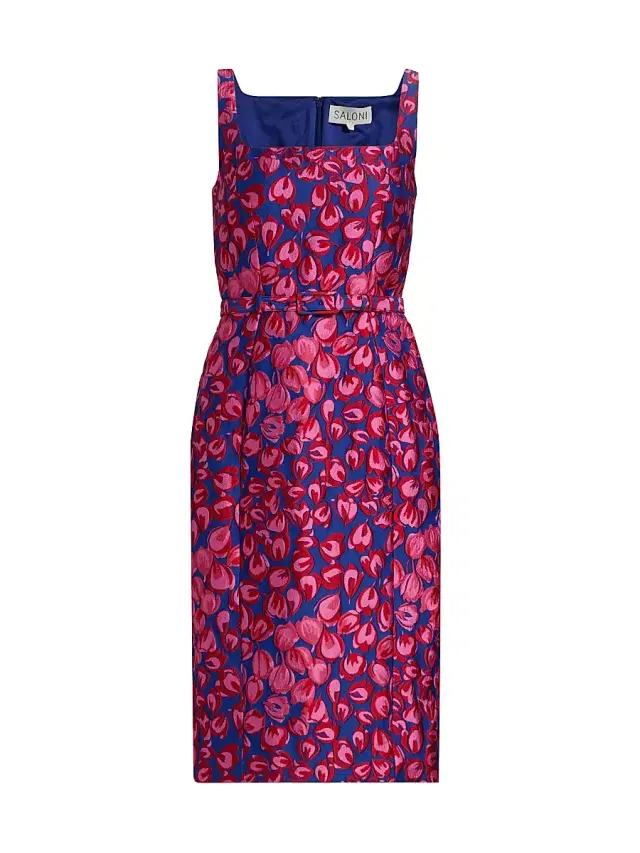 Saloni Women's Bora Tulip Jacquard Knee-Length Dress - Azure Flamingo