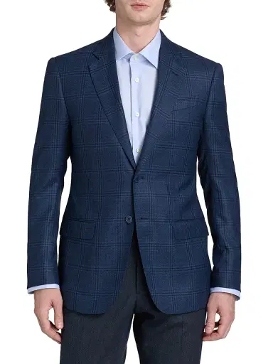 Emporio Armani Men's Plaid Wool Sport Coat - Navy | Thumbnail 3 Emporio Armani Men's Plaid Wool Sport Coat - Navy | Thumbnail 3