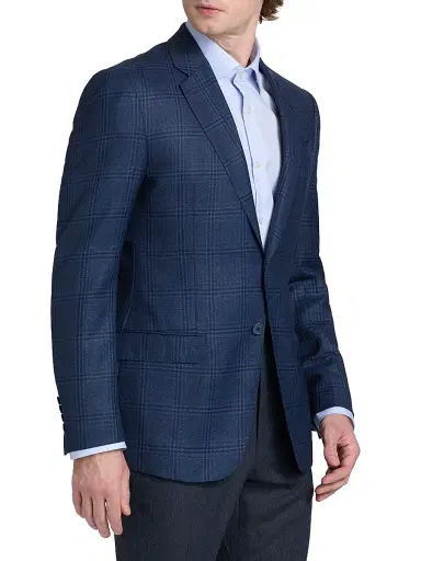 Emporio Armani Men's Plaid Wool Sport Coat - Navy | Thumbnail 4 Emporio Armani Men's Plaid Wool Sport Coat - Navy | Thumbnail 4