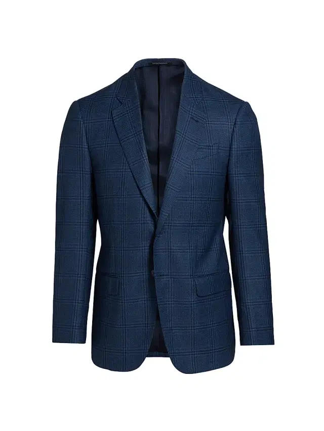 Men's Plaid Wool Sport Coat - Navy