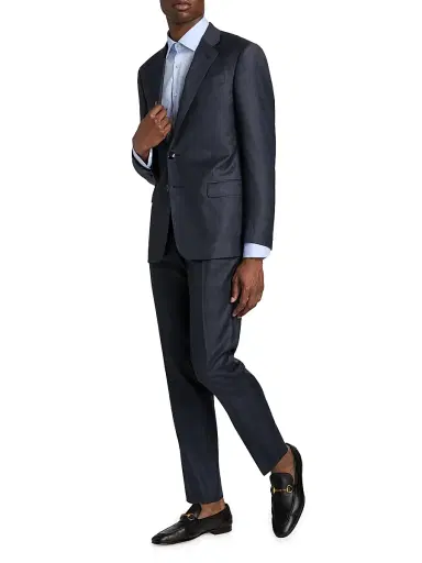 Giorgio Armani Men's Windowpane Plaid Wool-Silk Suit - Dark Blue | Thumbnail 2