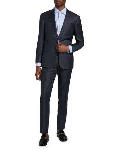 Giorgio Armani Men's Windowpane Plaid Wool-Silk Suit - Dark Blue | Thumbnail 3