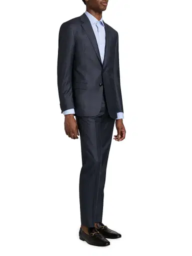 Giorgio Armani Men's Windowpane Plaid Wool-Silk Suit - Dark Blue | Thumbnail 4
