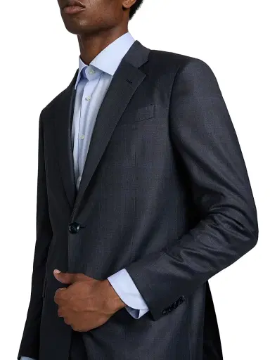 Giorgio Armani Men's Windowpane Plaid Wool-Silk Suit - Dark Blue | Thumbnail 6