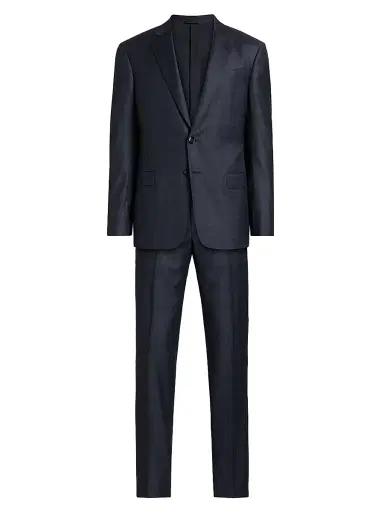 Giorgio Armani Men's Windowpane Plaid Wool-Silk Suit - Dark Blue | Thumbnail 1