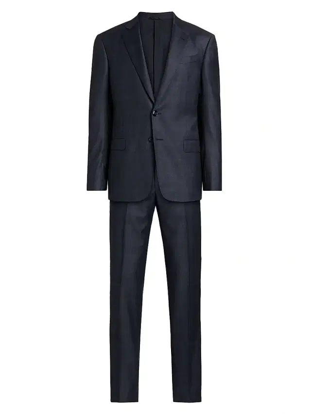 Men's Windowpane Plaid Wool-Silk Suit - Dark Blue