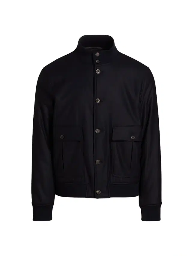 Men's Wool Bomber Jacket - Dark Navy