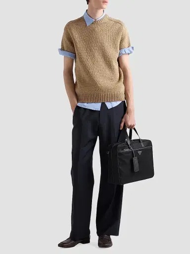 Prada Men's Re-Nylon and Saffiano Leather Work Bag - Black | Thumbnail 2