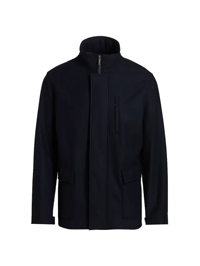Emporio Armani Men's Wool-Blend Car Coat - Navy