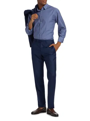 Giorgio Armani Men's Shiny Cotton Button-Front Shirt - Blue | Thumbnail 2 Giorgio Armani Men's Shiny Cotton Button-Front Shirt - Blue | Thumbnail 2